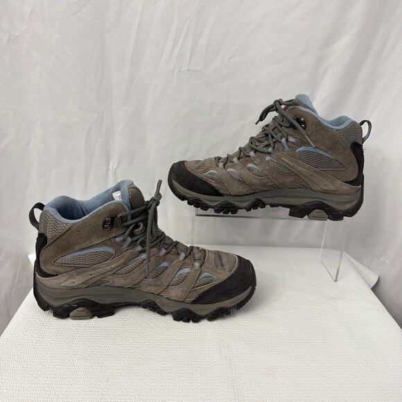 Merrell Moab 3 Mid Boots Womens 10 Wide Vibram Waterproof Hiking Gray Blue - Picture 10 of 11